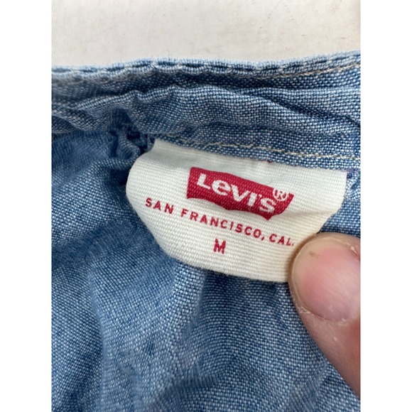 Levi's Chambray Denim Blouse Shirt 3/4 Sleeve V Neck Button Up Blue Medium - Picture 4 of 7